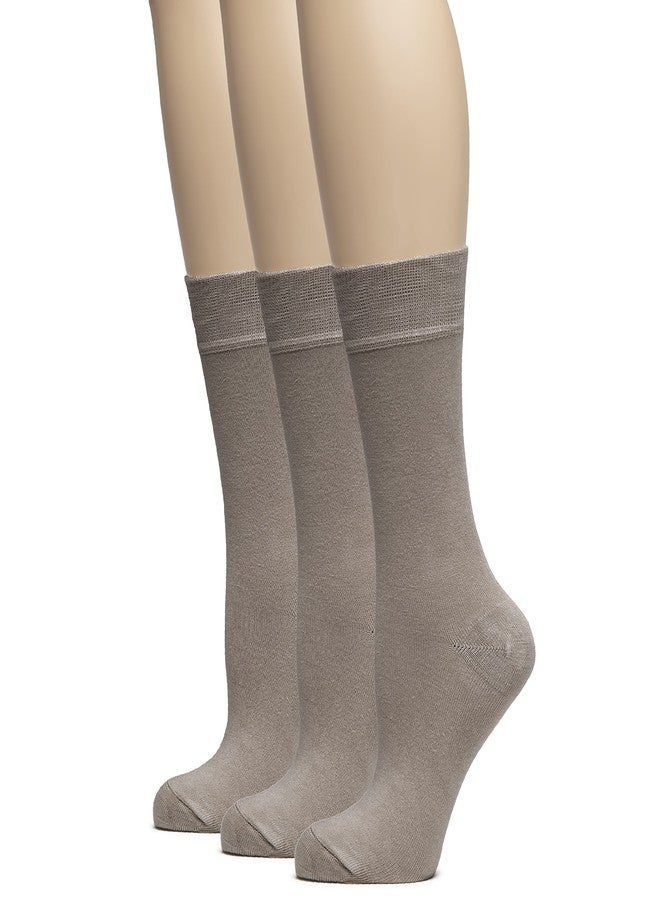 Hugh Ugoli Women's Thin Soft Rayon Crew Socks for Dress & Trouser, Seamless Toe & Non-Binding, Trendy, 3 Pairs, Dark Beige, Shoe Size: 9-11 - Image 1